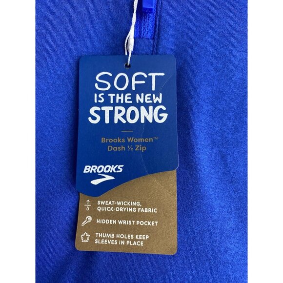 Brooks Womans Size XS Heather Bluetiful 1/2 Zip Mock Neck Top Pocket Thumbholes - Picture 7 of 10